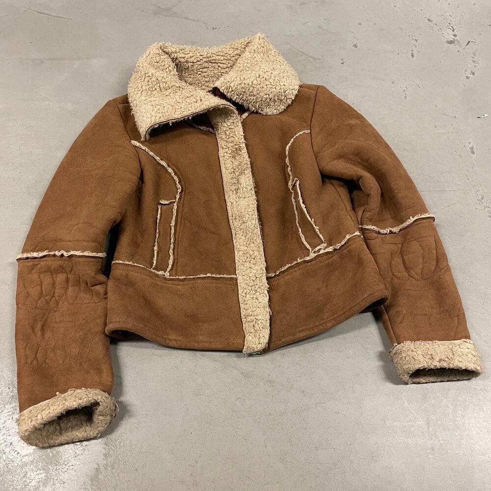 Vintage Y2K fur lined cropped afghan coat